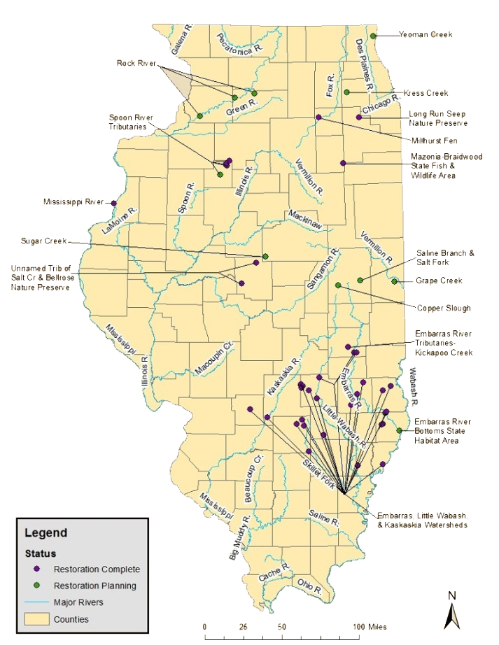 large clickable map of Illinois NRDA sites